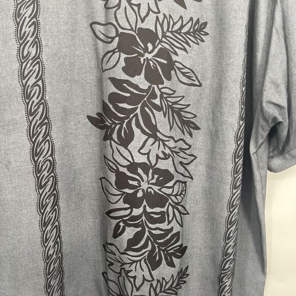 Tommy Bahama Dark Gray Silk Hawaiian Floral Long Sleeve Button-Up Shirt 2XL - Picture 5 of 5